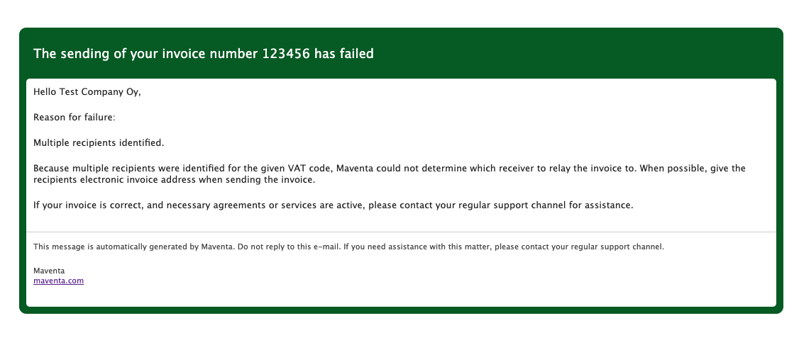 Old failed invoice email layout